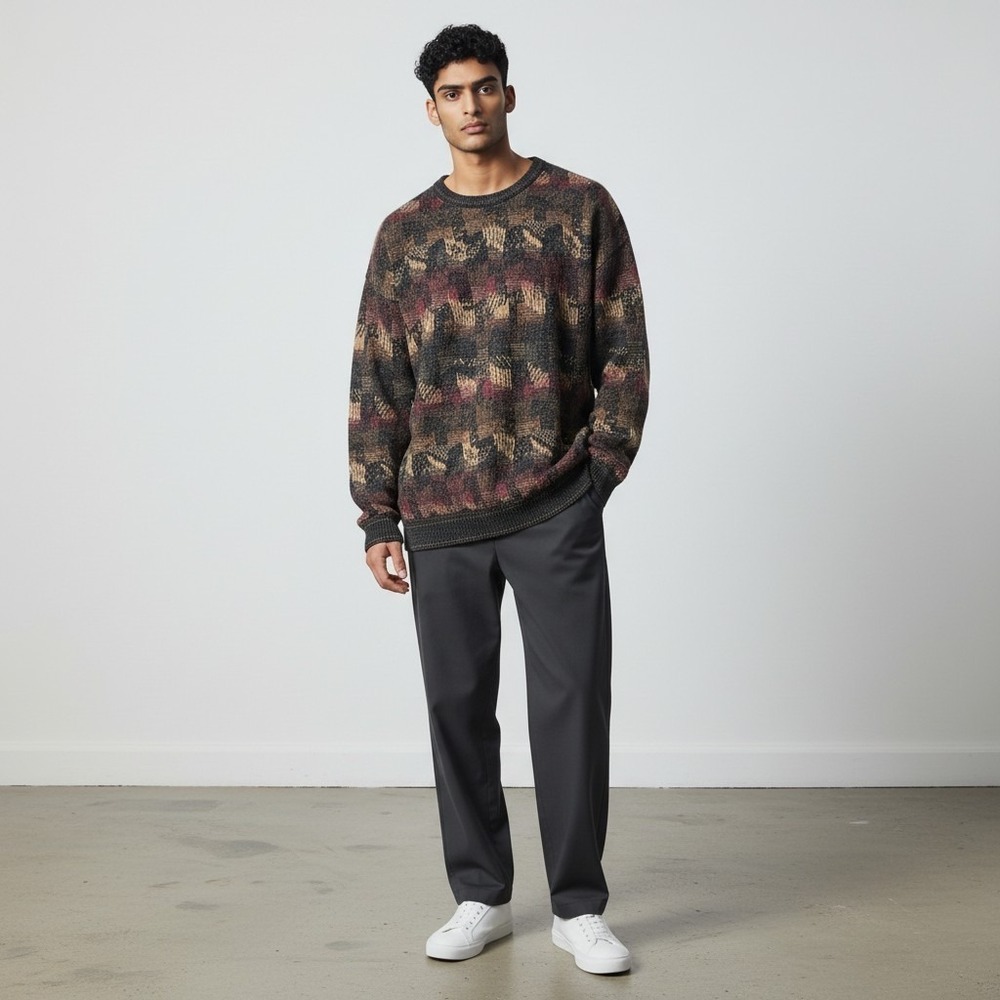 TSR Knit Sweater Mens XL Multi-Color Vintage Abstract Crewneck Relaxed Fit